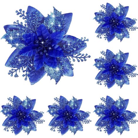 Poinsettia Artificielle - 12 Pièces - Diamètre 14,5 cm - Avec Pince - Pour Décoration De Noël Et Couronnes (1/5)