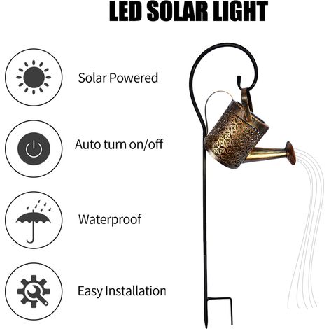 Arrosoir lumières piquets solaires en métal LED paysage IP65 étanche bouilloire extérieure lanterne piquet lumière pour jardin allée passerelle pelouse arrière-cour lampe de sécurité (1/5)