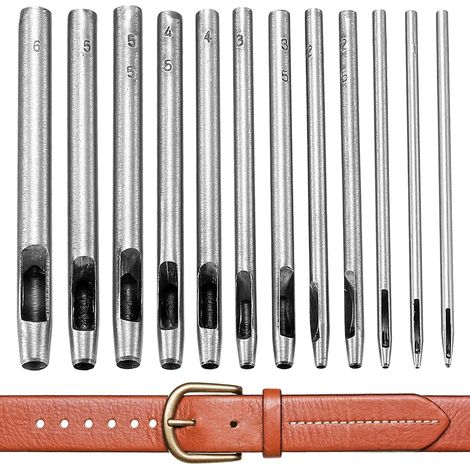Punch Tool Set, 12 Pieces Punch Set, Punch Cutters, Stainless Steel Hollow Round Punch Set for Leather Watch Strap Fabric Canvas Belt (Silver, 0.5-6mm) (1/5)