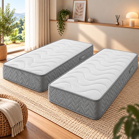 Lot de 2 Matelas 70x190 Mousse Haute Résilience HR 35 Kg/m3 - Hauteur 24 CM - Soutien Ferme 70 190 Moonlight (1/4)