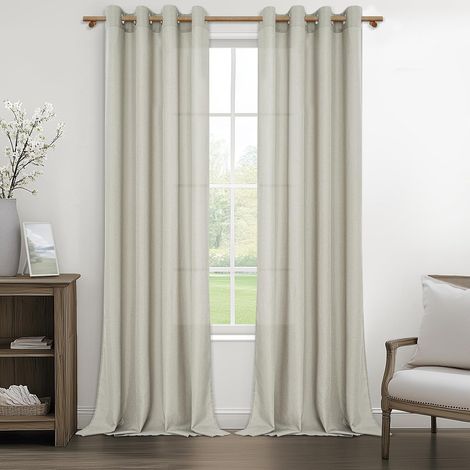 Rideau Voilage Fenetre Salon Lot de 2 Panneaux de Rideaux Chambre Adulte Intérieurs Rideau Voile Lin Naturel Semi-Transparent à Oeillets pour Baie Vitrée Salle a Manger 140x245cm (1/5)