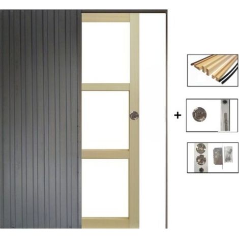 Porta scorrevole in legno Ayous con vetro trasparente H204 x L73 cm, a scomparsa, kit finitura Gd Menuserie