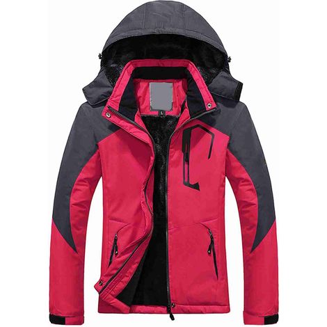 Veste de Ski pour Femme, Veste Chaude d'hiver Coupe-vent avec Capuche Amovible pour la Randonnée, le Camping, le Snowboard, Doublure Polaire Thermique, Poignets (XL) (1/5)