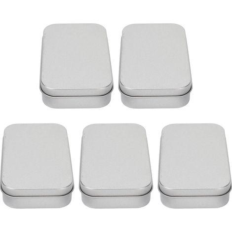 5 boîtes métalliques rectangulaires argent vides, réutilisables, pour rangement bijoux et bricolage, conteneurs portables. (1/5)