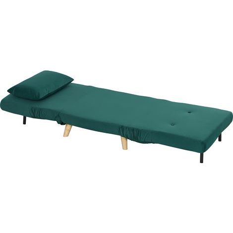 Fauteuil pliant convertible en lit, inclinable et pliable, aspect velours, dossier réglable, charge maximale de 120 kg, vert foncé (1/5)