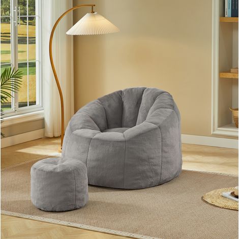 Sofá puf con forma de flor de 105x105x70 cm con reposapiés, respaldo envolvente y espuma de alta resiliencia, color gris. (1/5)