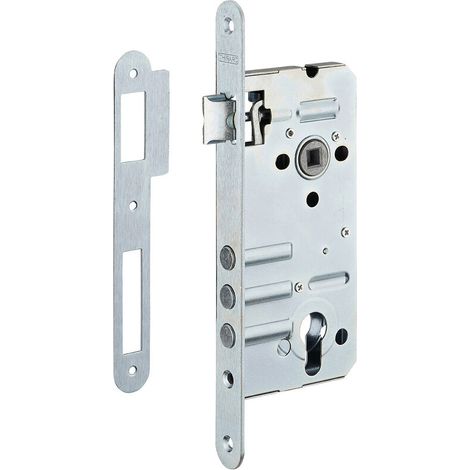 Coffre de serrure à cylindre 50mm – 3 pênes en alliage zingué – Gâche plate en acier – Entraînement entraxe 90mm (1/2)