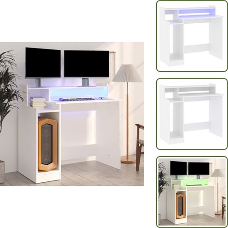 Bureau avec lumières LED Blanc 97x45x90 cm Bois d'ingénierie - Bureau Moderne - Bureau Lumineux - Bureau Informatique - Bureau Design - Meuble De Bureau