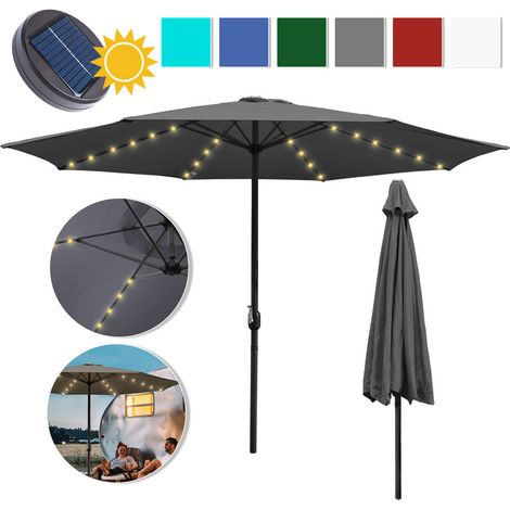 Hengda Ombrellone con LED 350 cm con protezione UV 30+ a manovella pieghevole in ombrellone balcone giardino balcone ombrellone a manovella grigio (1/5)