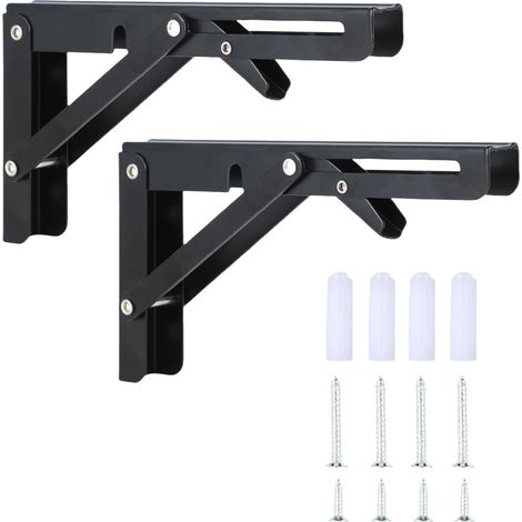 2 Equerre etagere, Equerre etagere murale,Support etagere murale, Support pliable pour étagère, adapté pour la maison, l'entrepôt, la cuisine, le bureau, la table, le mur (noir, 20×10.8 cm) (1/5)
