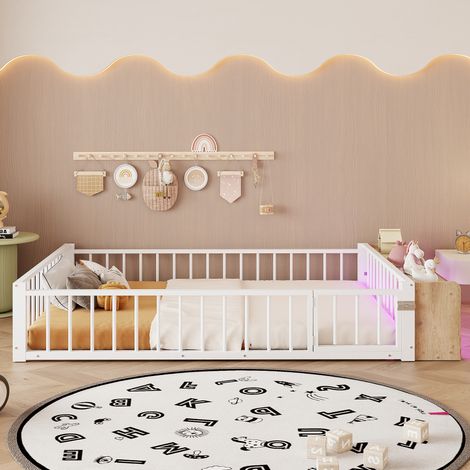 Cadre de lit, en métal et fer, éclairage LED, avec matelas, blanc, 140 x 200 cm, pour maison et usage quotidien, sans matelas, lit en fer
