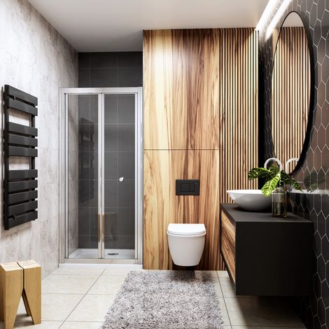 Porte de douche pliante verre trempé clair EP.4mm - 100x185cm - Chromé - Installer en niche - Réversible (1/5)