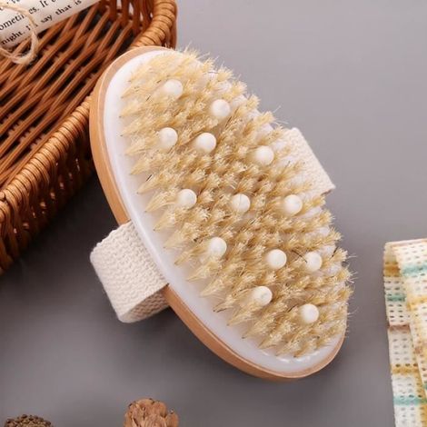 Brosse de massage - Ergonomique - Anti-cellulite - Bois - Picots en poils (1/4)