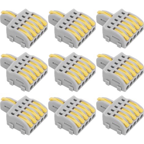 Connecteur rapide SPL 20 pièces, répartiteur 1 entrée 5 sorties à poussoir, borne filaire en cuivre et PC, jaune (1/5)
