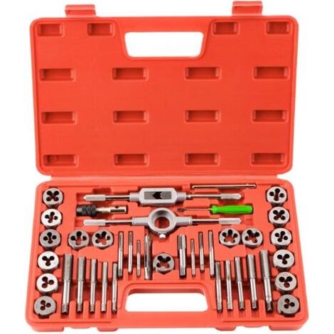 Coffret Tarauds et Filières Métrique 40 Pièces M3-M12 en Acier Kit Tarauds à Goujure Filières de Filetage Extracteurs de Vis (1/5)