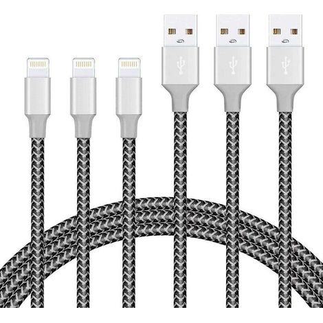 3er-Pack Lightning-Kabel, 1,8 m – Ladegeschwindigkeit bis zu 2,4 A – Geflochtenes Nylon, verwicklungsfrei – Kompatibel mit iPhone 5 bis 11 Pro Max (1/2)