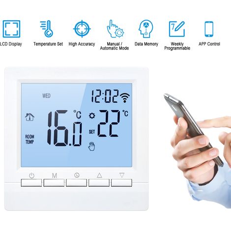 Thermostat intelligent Wi-Fi, contrôleur de température numérique, application de contrôle, écran LCD, programmable à la semaine, thermostat de chauffage au sol électrique pour la maison, l'école, le (1/5)