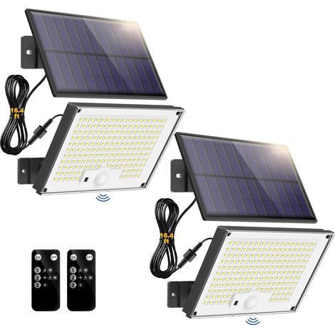 Solarleuchten mit Bewegungsmelder (2er-Set) 172 LED - 3 Modi + Fernbedienung IP65 für Außenbereich & Garten (1/5)