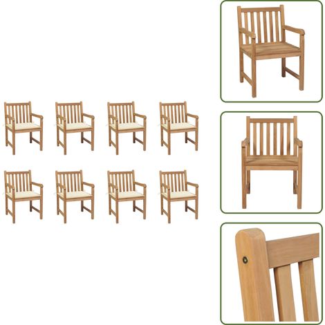 The Living Store Gartenstühle 8 Stk. mit Creme Kissen Massivholz Teak - Gartenmöbel Holz (1/5)