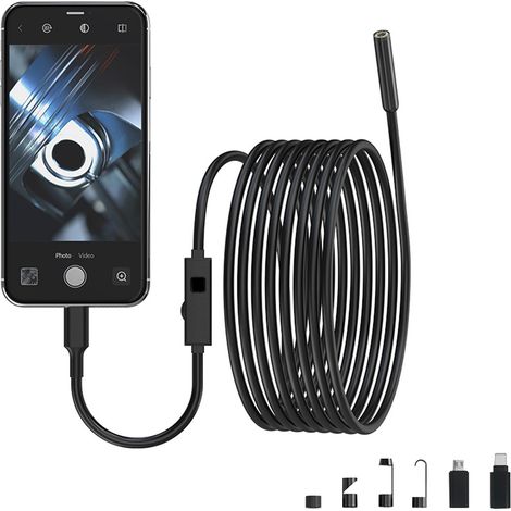 Caméra endoscopique avec lumière, endoscope étanche IP67 avec 8 lumières LED, câble semi-rigide de 16,4 pieds, caméra serpent HD de 2,0 mégapixels pour téléphones iOS et Android (1/5)