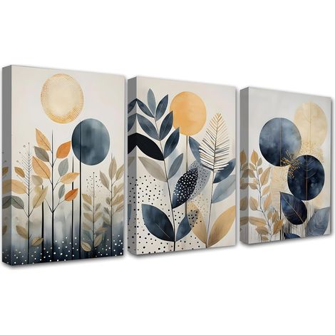 Collection de 3 Tableaux Décoratifs sur Toile 30x40cm - Avec Cadres en Bois, Tableaux Mural Décoratifs Modernes pour Salon, Chambre et Bureau (1/5)