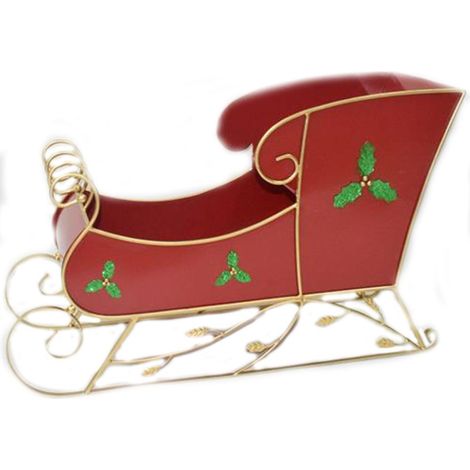 La Slitta di Babbo Natale L68xP26xH40 Rossa e Oro in Metallo decorazioni vetrine natalizie allestimenti ornamento in latta bellissima (1/5)