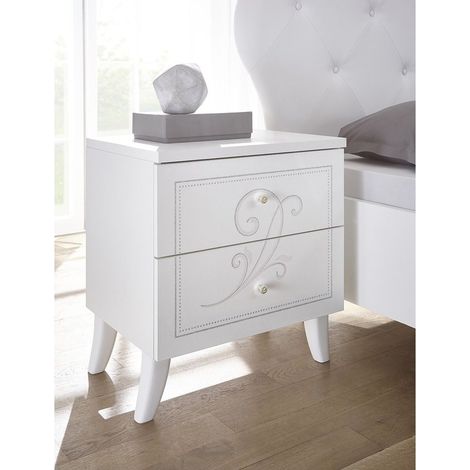Coppia Comodini Funny a 2 cassetti linea Essenza in bianco opaco con serigrafia (1/2)