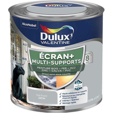 ECRAN+ MULTI-SUPPORTS EXTERIEURE - Peinture en Phase Aqueuse Éxtérieur - Satin Gris Franc 0,25 L - Dulux Valentine