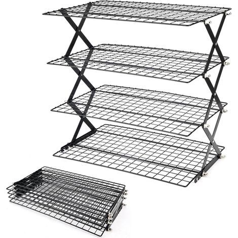 Égouttoir pliable à 4 niveaux, étagère en métal, ustensile de cuisine, noir (1/5)