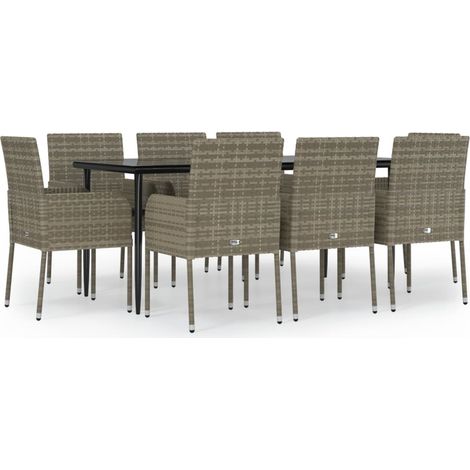 Maison Exclusive - 9-tlg. Garten-Essgruppe mit Kissen Schwarz und (1/5)