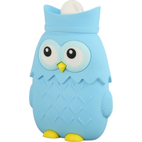 Bouillotte en silicone thermoformable en forme de hibou mignon, 400 ml, bleu clair, idéale pour le micro-ondes. (1/5)