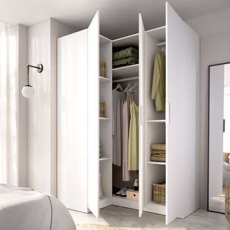 Armario 3 Puertas Reeves, Ropero Dormitorio con Colgador, Cajones, 6 Estantes, 95x142 cm Blanco (1/5)