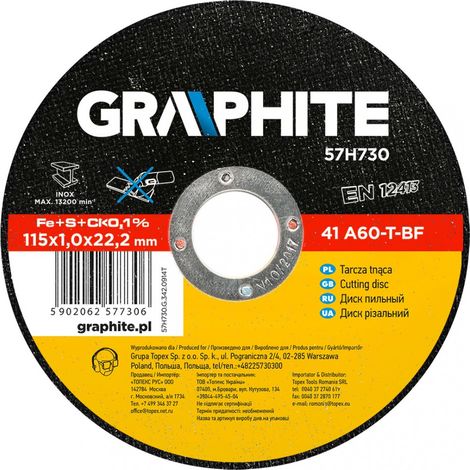 Disco de corte de metal de 115 x 1,0 x 22,2 mm, 41 A60-T-BF, acero inoxidable (1/2)