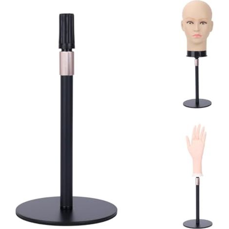 Support réglable pour tête de perruque – Métal noir mat, 27,9 cm à 44,5 cm de hauteur, fonctionne avec des têtes en mousse ou en toile, main d'entraînement des ongles et plus encore. Base