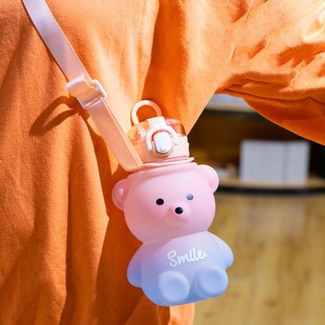 Niedliche Bären-Trinkflasche mit Strohhalm, Farbverlauf, tragbar, ideal für Kinder, Schule, Büro und Reisen. Perfekt für Mädchen, Schule, Büro und Reisen. (1/5)