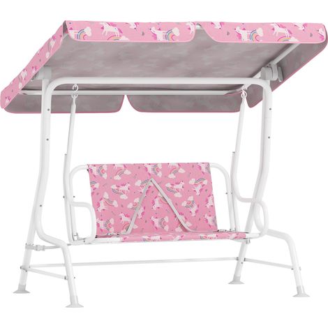 Balançoire Hollywood 2 places pour enfants, avec pare-soleil réglable et ceinture de sécurité, pour enfants de 3 à 6 ans jusqu'à 60 kg, rose (1/5)