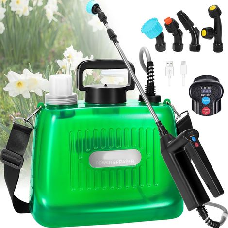 Garten-Sprüher 5L, Elektrischer Akku-Sprüher mit Druck, 4 verstellbare Düsen, Batteriestandanzeige, 3 einstellbare Geschwindigkeiten, USB aufladbar zum Bewässern (1/5)