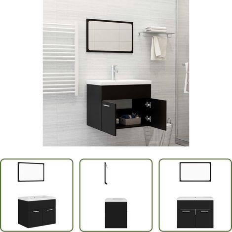 Waschbecken - Badmöbel-Set Schwarz Holzwerkstoff (1/5)