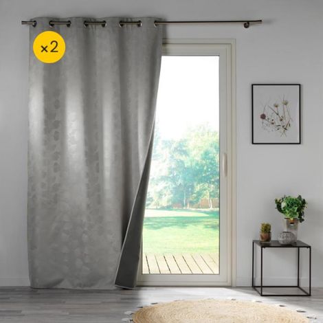 Lot de 2 Rideaux a oeillets 140 x 260 cm 100% occultant/jacquard Lunella Gris (1/4)