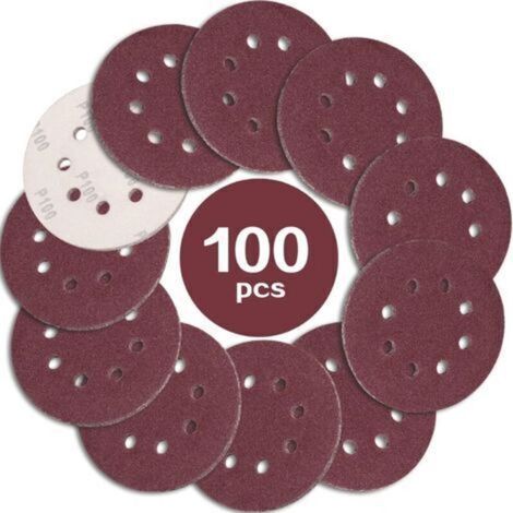 100 Stück 125-mm-Schleifscheiben, Körnung 100, 8-Loch-Schleifpapier, ideal zum Schleifen/Polieren mit Exzenterschleifern (1/5)