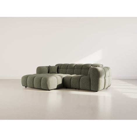 Mini ray - canapé d'angle gauche 4 places en tissu texturé - vert kaki