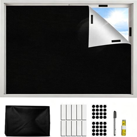 Store occultant pour fenêtre de toit, 200 x 145 cm, sans perçage, protection solaire, tissu occultant avec règle, fermeture , pour chambre d'enfant, chambre à coucher (1/5)