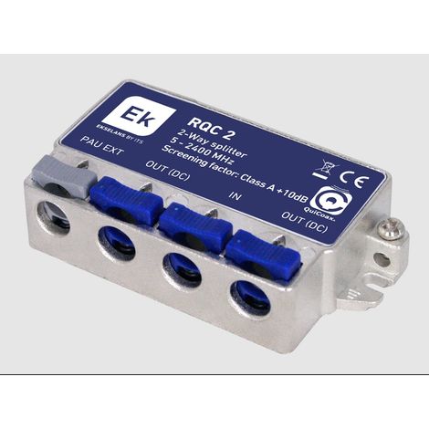 Répartiteur classe A 2 sorties Ekselans by ITS RQC 2 - Bande passante 5-2400 MHz, Affaiblissement de passage 3,8dB (862MHz) / 4,9dB (2400 MHz)