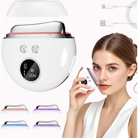 Gua sha visage, Électrique appareil anti rides visage masseur visage Grattoir facial 4 en 1, 4 lumières de fonction et 9 niveaux d'intensité réglables, Anti-âge, anti-rides et décongestionnant