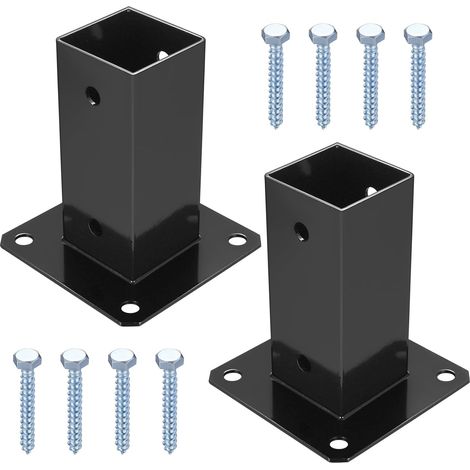 2 Pièces - Support Poteau Bois - Manchon De Sol - Fixation Ancrage Pour Clôture Et Pergola - Acier Q235 Noir - 60x60 Mm (1/5)
