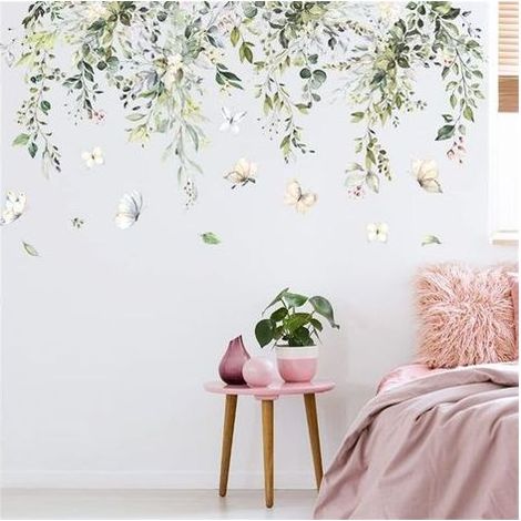Decorazioni murali ANDIAMO. Adesivi murali con piante verdi, rampicanti e foglie verdi. Adesivi murali con rami pendenti, adesivi murali con corda verde acquerello. (1/5)