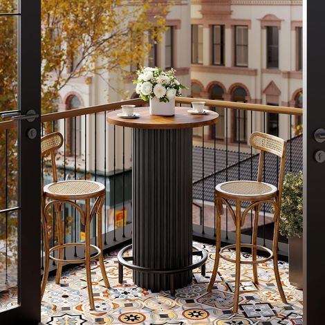 Tribesigns Round Bar Table, 39.4" H Wooden Bistro Pub Table with Metal Footrest, Small High Top Pub Cocktail Tables for Dining, Cafe, Living Room, Apartment, Balcony, Brown Black (Only Table)