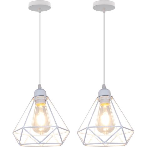 Lampada a Sospensione Ferro Battuto Interni Illuminazione Industriale E27 Lampada a Sospensione Camera da Letto Soggiorno Bianco - 2Pcs