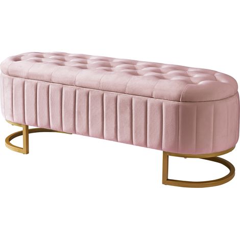 ELVMI Panca Contenitore Poggiapiedi con Vano Nascosto e Seduta Imbottita in Velluto Rosa 120 x 39.9 x 41.9 cm (1/4)