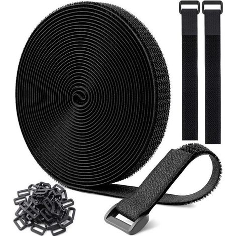 Attaches de câble réglables avec 20 boucles adhésives, attaches de câble réutilisables noires, sangles de fixation à boucles et crochets pour la gestion des câbles(2.0CM) (1/5)